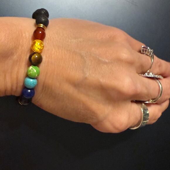 4 for $20 SALE- Chakra Lava Stone Natural Gemstone Bracelet - Picture 6 of 7